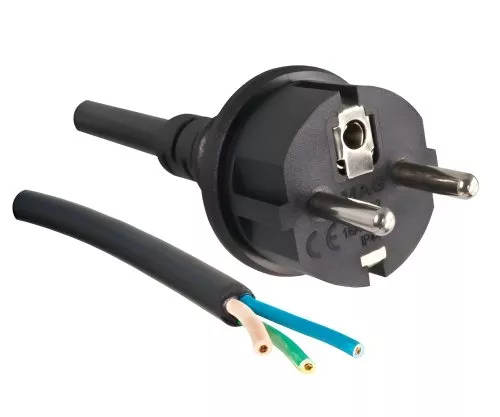 Power cord CEE 7/7 90° to Open End, 1mm², VDE, NF, DEMKO, FINKO, KEMA, CEBEC, OVE, IMQ, SEV, SAA, black, 5m